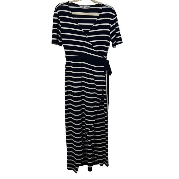 HYFVE SHORT SLEEVE, WRAP AROUND WAIST MAXI DRESS, WOMENS, L, NAVY/WHITE STRIPES - Picture 1 of 12